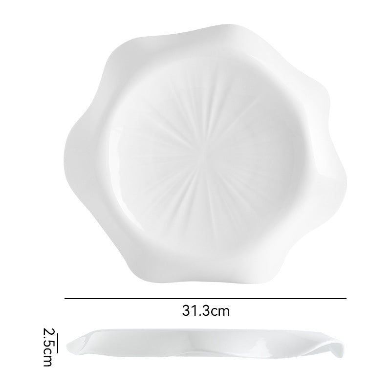 Minimalist pure white ceramic dinnerware set for home, restaurant, and hotel use - porcelain plates, creative plating, and dessert bowls