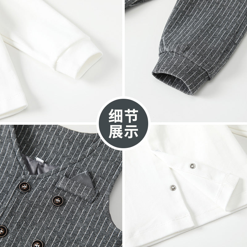 Boyssuit autumn clothing new arrival baby first birthday dress gray stripes suit vest catch zhou gentleman suit