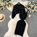 Women's winter sweater set: short sleeve cardigan & versatile cami dress two-piece outfit