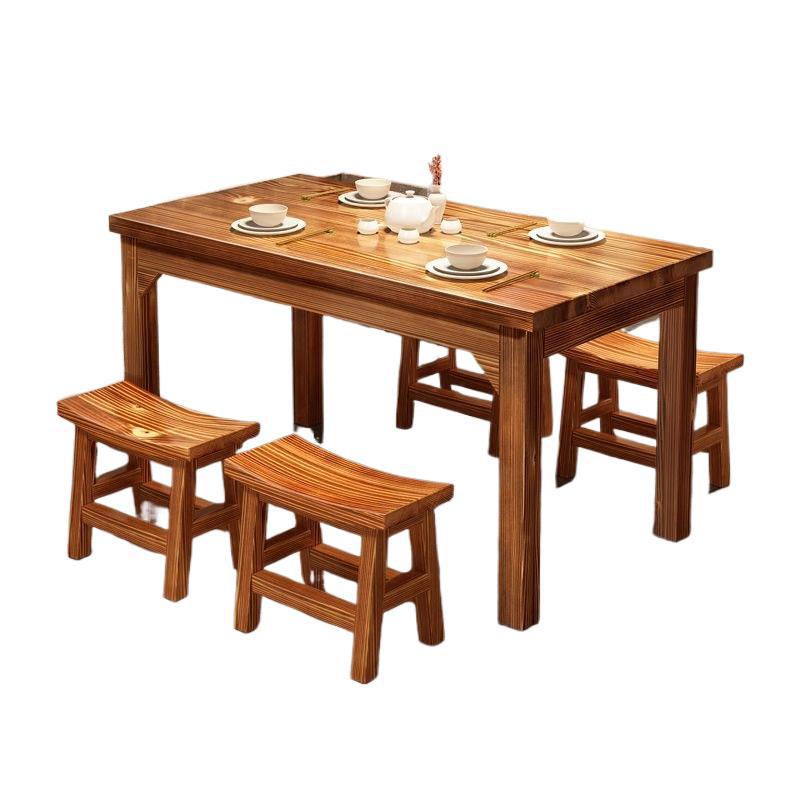 Solid wood dining table snack bar table and chair combination noodle shop hot pot restaurant canteen carbonized fast food firewood dining table