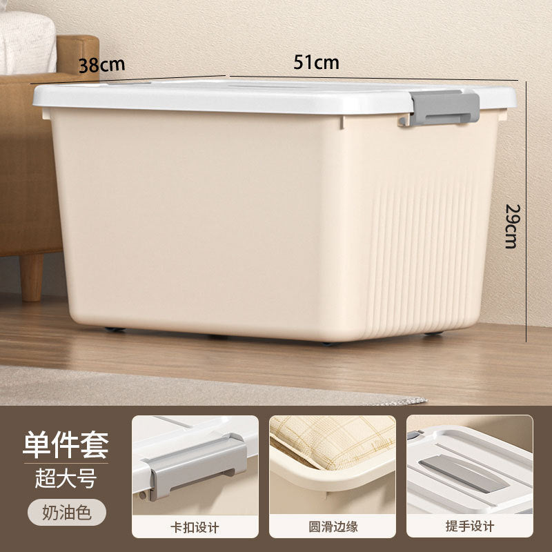 New Plastic Storage Box Cream Wind Large Capacity Extra Large Household Student Books Clothes Quilts Household Organizing Box