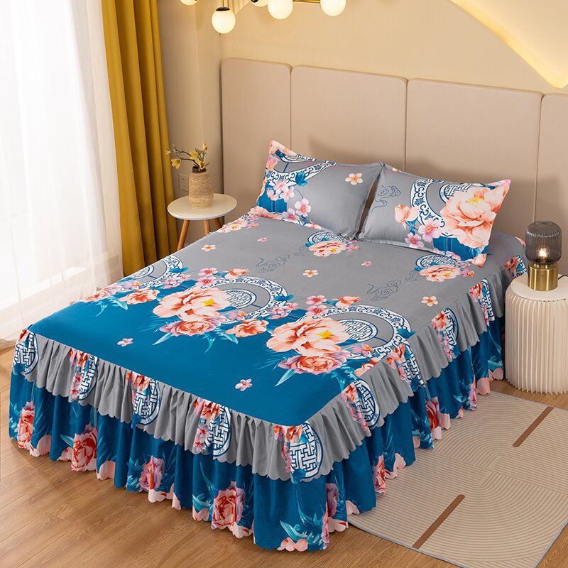 Bedspread bed skirt three-piece set korean style lace bed cover fitted sheet bed cover 3-piece set 1.68m bed 2.0 bed protector