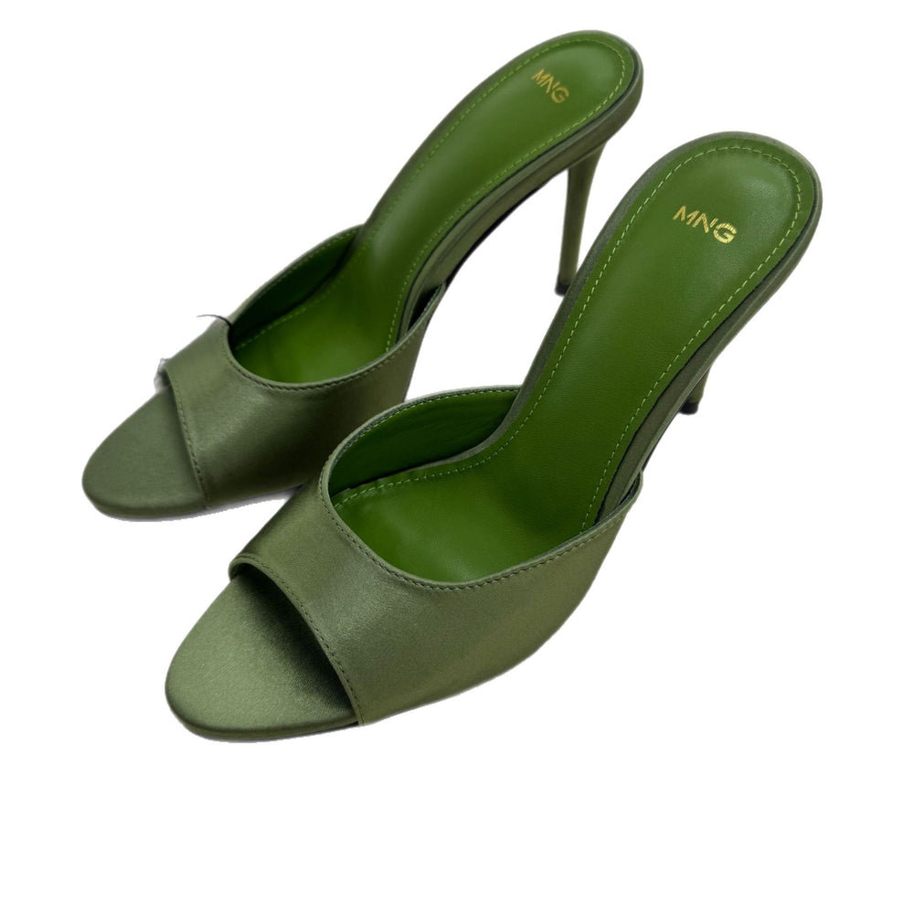 Mng green sandals: new summer 2026 collection - satin open-toe high heels, stiletto heel, and thong sandals for women's outdoor wear