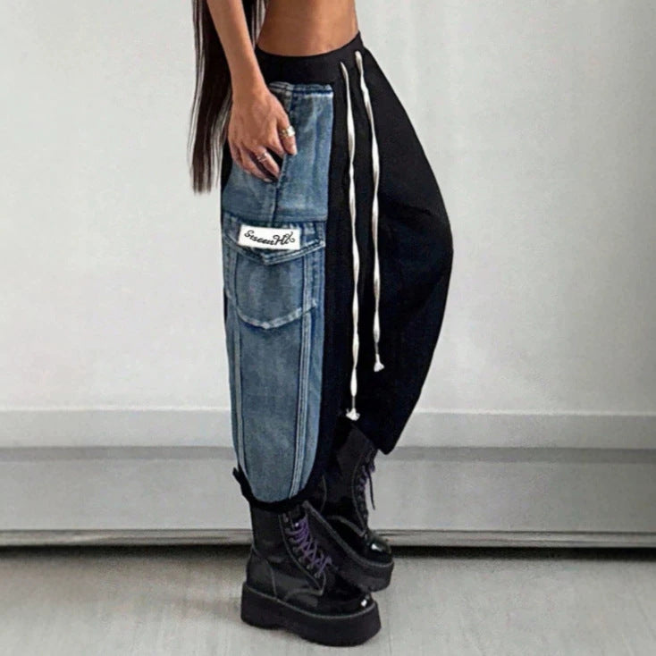 Amazon tiktok pinduoduo foreign trade cross-border fashion asymmetrical denim stitching leggings overalls