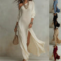 summer european and american cross-border independent station new arrivalelegancelong sleevesknitting pleated slit women's dress