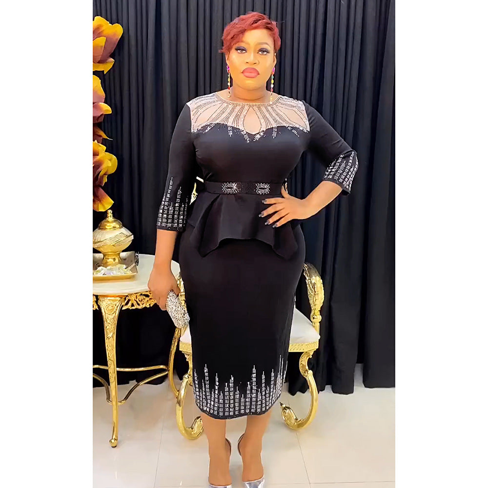 supply of african fashion women's clothing plus size heavy industry hot diamond  daily olwork clothingpure colordress