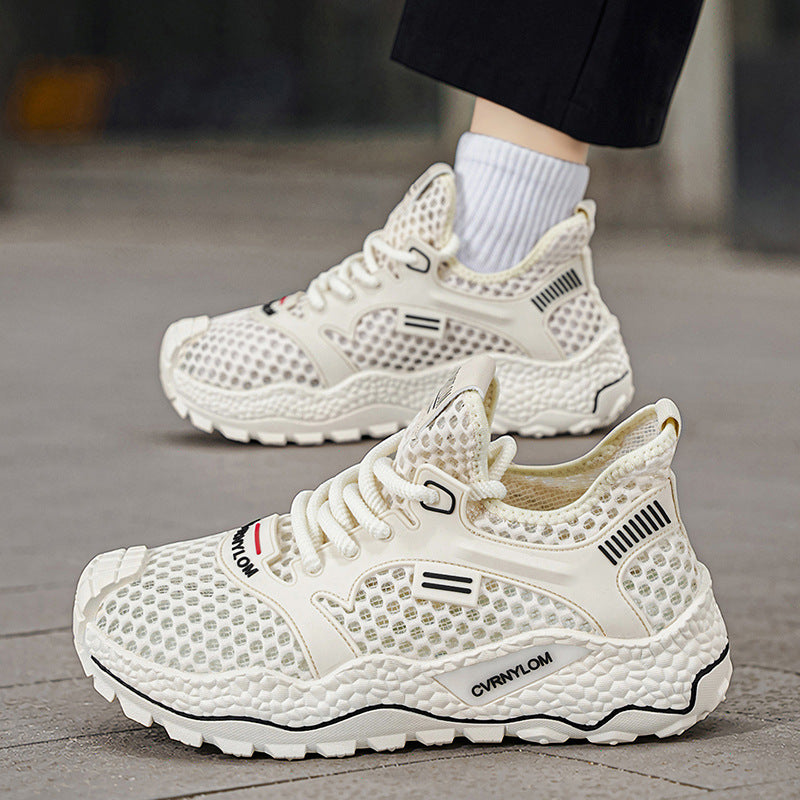 2026 summer breathable mesh men's shoes lightweight soft sole sneakers anti-slip hollow-out casual running shoes versatile mesh shoes