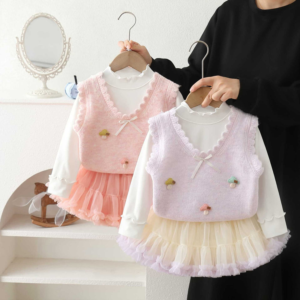 Girls' spring and autumn outfit set : new, stylish, and trendy spring fashion for baby girls and toddlers - tutu skirt three-piece set for little girls