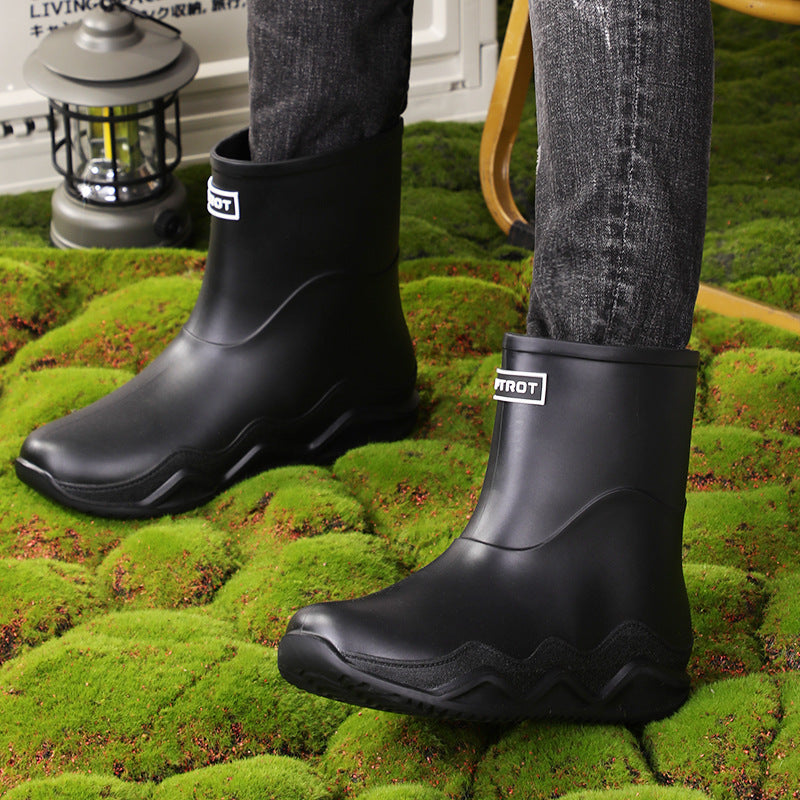 New men's waterproof and non-slip rain boots - short, kitchen work, fishing, car wash, trendy rubber overshoes
