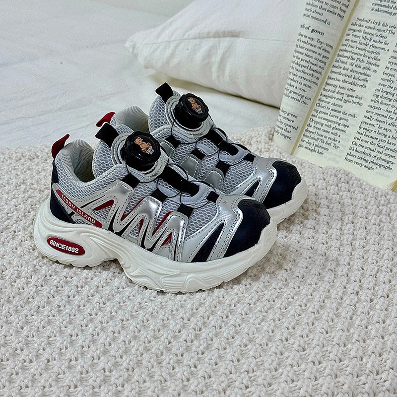 new autumn/winter kids' shoes: rotating buckle sneakers, boys' casual dad shoes, girls' outdoor shoes