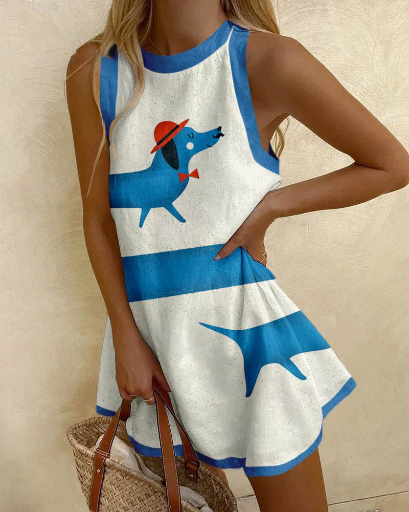 autumn new arrival: women's round neck sleeveless shirt, longline sweatshirt with ocean-themed casual design for independent e-commerce stores