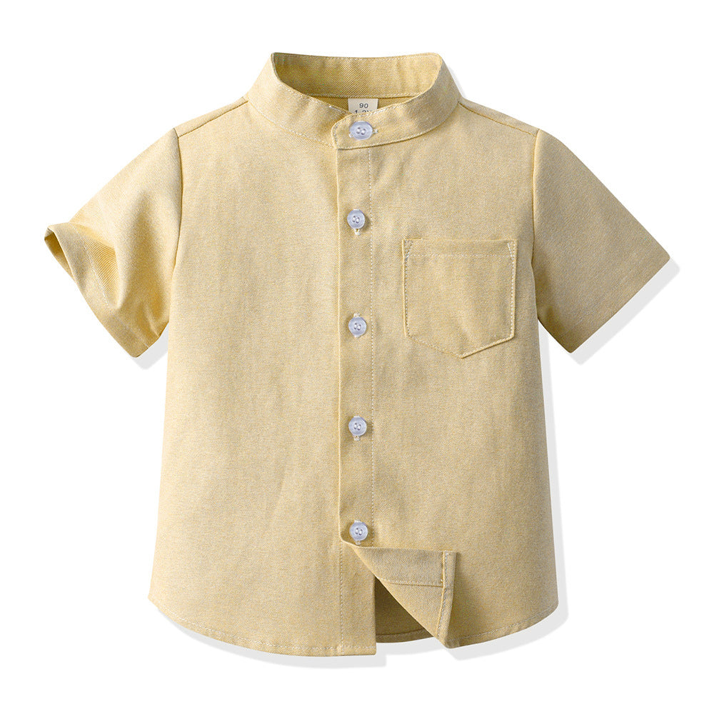 Source factory children's clothing kids candy color shirt personalized boys shirt medium large children stand collar boys shirtlong sleeves