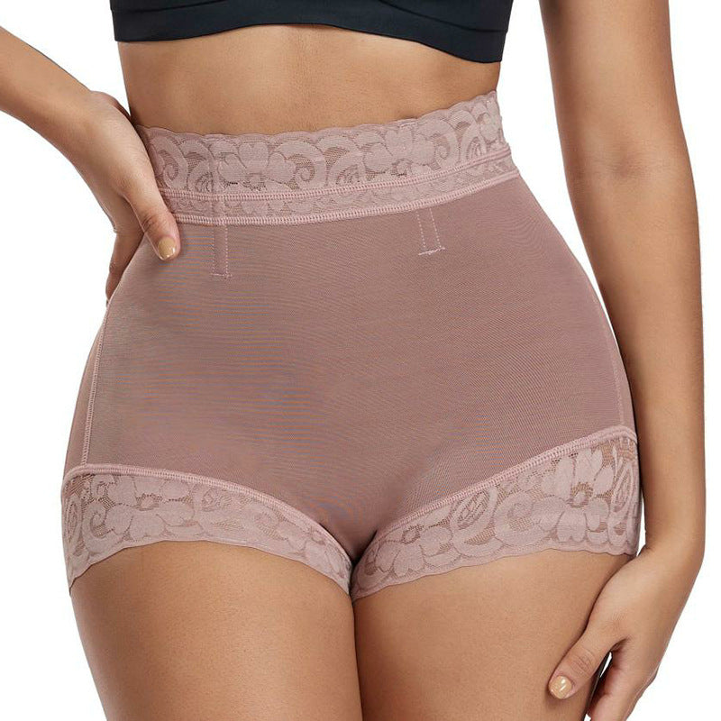 hardened mesh high waist hip lifting and abdominal tightening pants for women lace glue summer body shaping pants boxer waist tightening pants