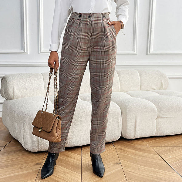 2025 new  leisure commuting British retro style thousand bird grid straight slim women's trousers