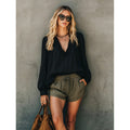 Shipped: new european and american style women's v-neck ruffle trim solid color long sleeve versatile blouse