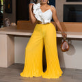 C8605 european and american style  foreign trade sexy ruffle sleeveless top wide leg pants fashion set