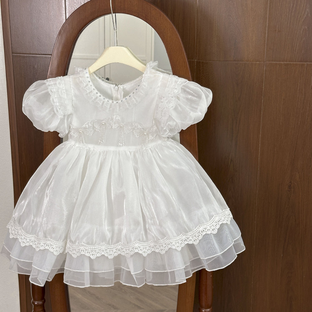 Princess dress for girls, summer , baby white dress, flower girl wedding dress, birthday first birthday tutu dress