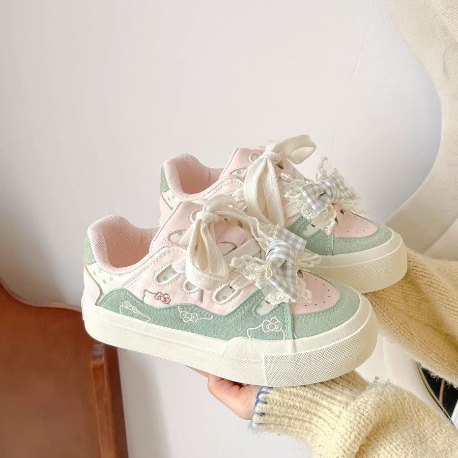 Dopamine hot-selling sneakers women's 2026new arrivalbowsthick solewhite shoeseasiest for matchniche style shoes bread shoes
