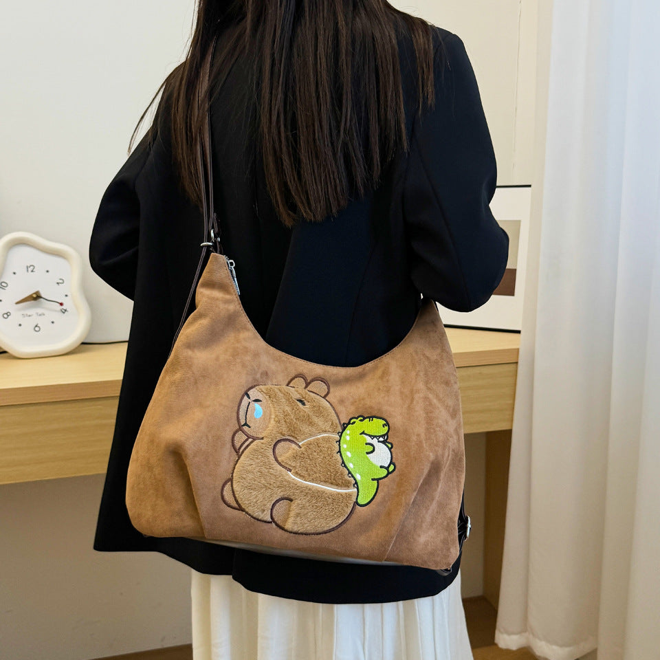 Cute girl tote bag 2024 autumn and winter new versatile commuter backpack cartoon fashion shoulder messenger bag