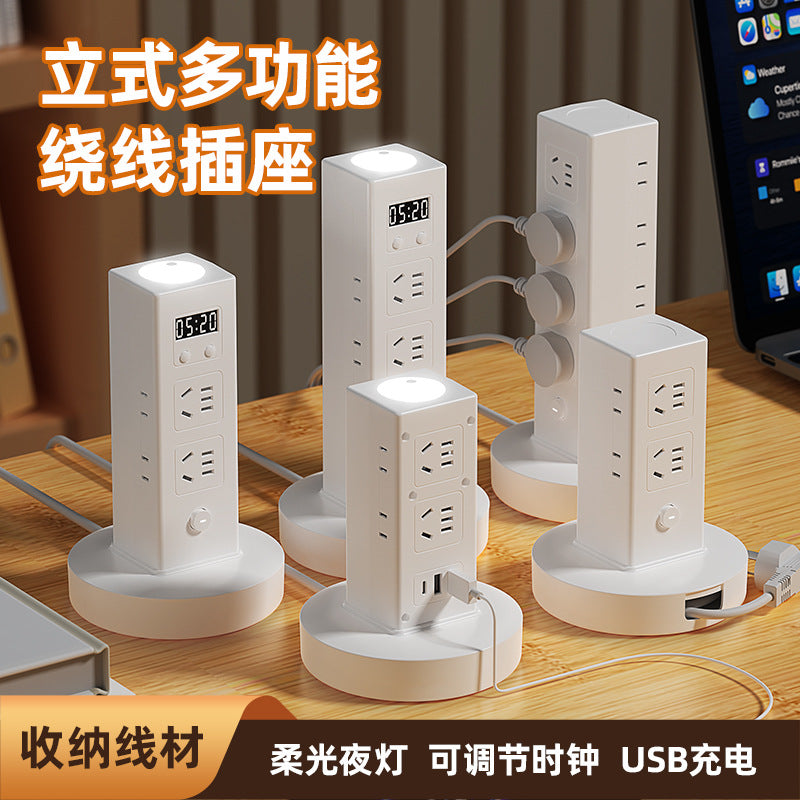 Vertical storage socket panel multi-port usb power strip for home and office - multifunctional desktop power strip