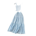 Super fairy vacation wear women's summer wear pure desire elastic silm camisole cut outembroiderhigh waist skirt suit