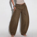 Women's casual loose bucket jeans with drawstring waist