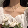 Choker accessible luxury niche retro double layer pearl necklace-b028 gold