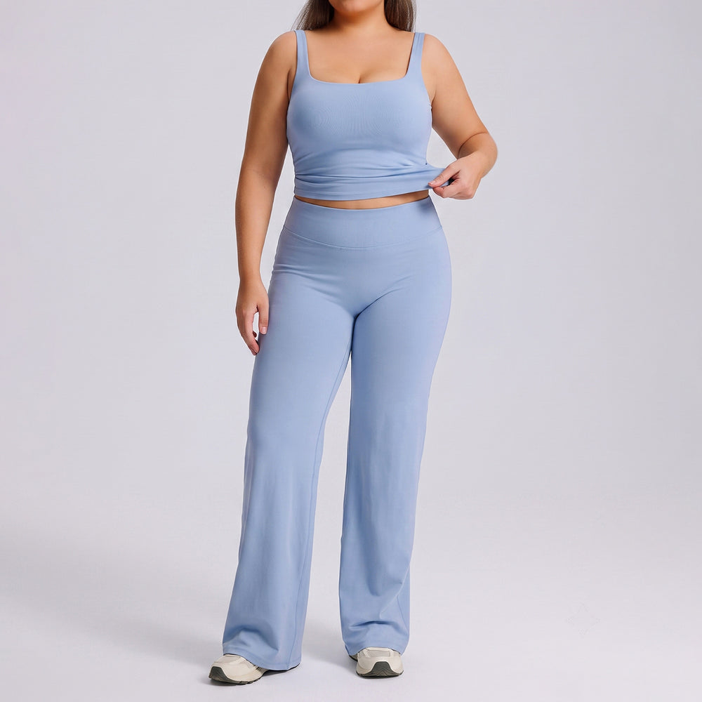 European and american plus size straight-leg yoga outfit set - high elasticity, breathable, quick-drying activewear for women's outdoor running and fitness