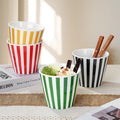 Minimalist hand-painted striped ceramic ice cream cone - creative & unique large-sized popcorn holder - home tableware storage container