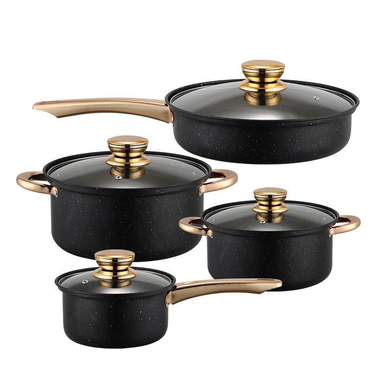 medical stone non-stick pan suit8pcsfor home frying pan milk pot soup pot combination pot cookware set
