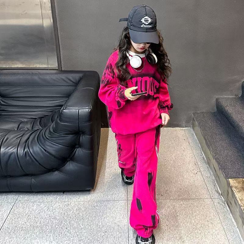 Girls' autumn trendy & chic sweatshirt set - stylish  new collection for mid-to-large children - long sleeve casual two-piece outfit