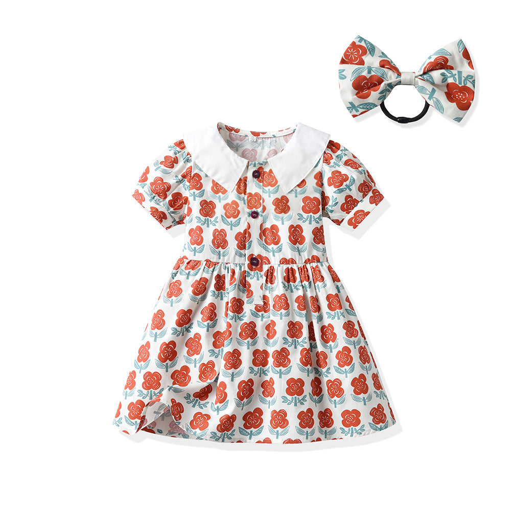 Sister and brother outfit, sister and brother outfit, family summer k-style male and female baby short-sleeved shirt, free belt, headband, shortssuit