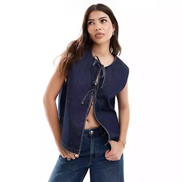 European and American new   European and American   fashion straps sleeveless denim vest small vest women