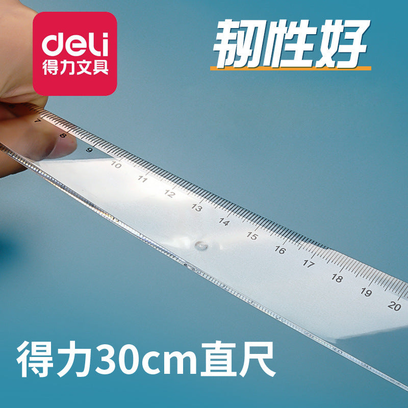 Deli 6230 ruler student transparent ruler 30cm office learning ruler ruler stationery office wholesale