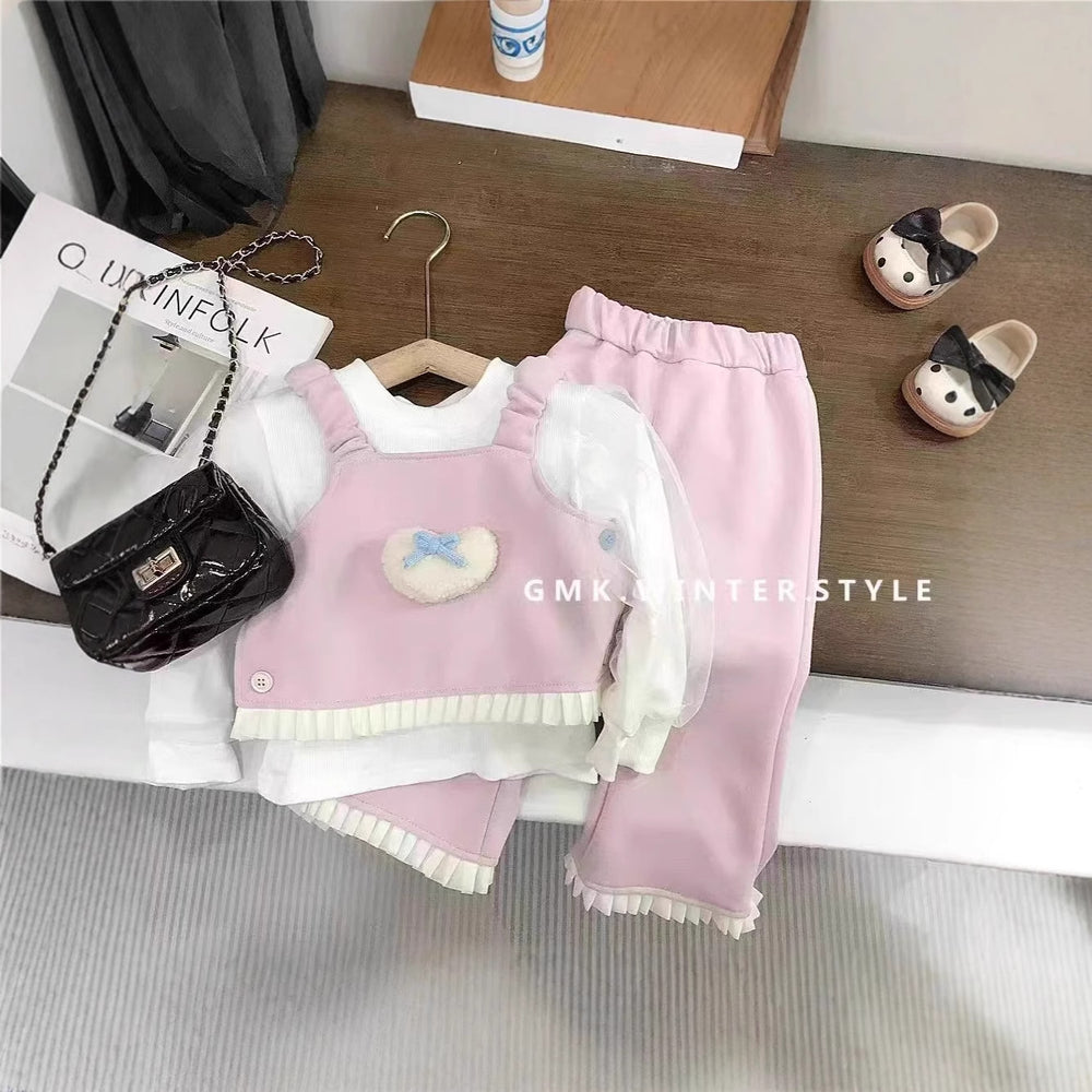 Girls' fall outfit set : new stylish and trendy children's clothing - heart print top and pants two-piece set