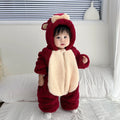 Baby winter thickened onesie - boys' fleece-lined cotton jumpsuit - super cute strawberry bear design for outdoor crawling