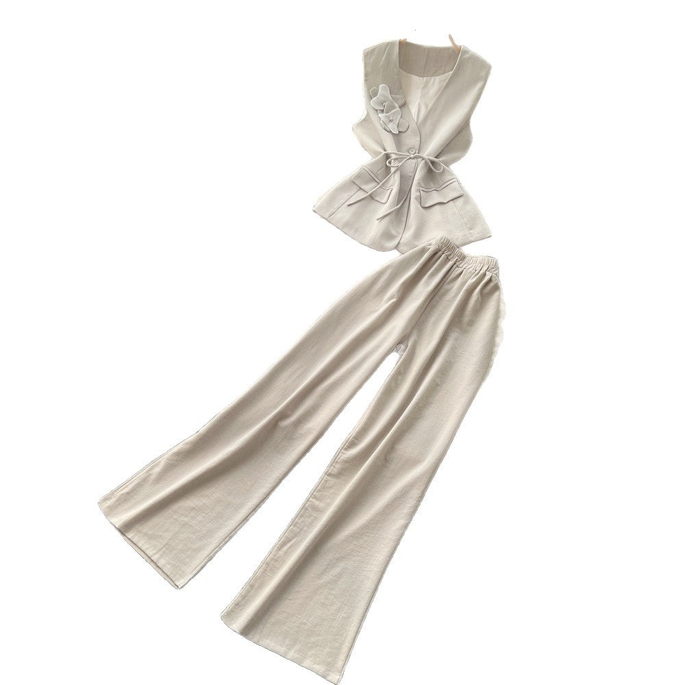 Lightly mature elegance style strappy eleganttwo-piece set women's summer age-reducing work clothing suit collar loose pantseasiest for matchsuit