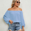 european and american cross-border foreign trade women's clothing  new independent station pure color one-line collar chiffon tops trendy