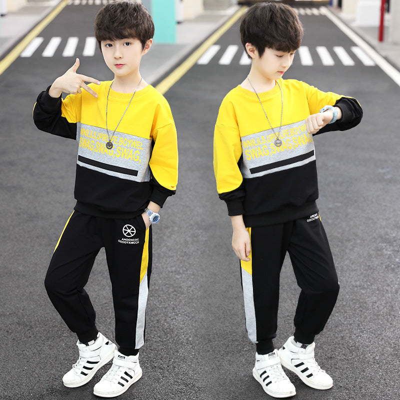 Boys' fall outfit set : kids' activewear, big kids' spring/autumn style, trendy long-sleeve top and pants for boys, big kids' long-sleeve set
