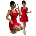 Women's summer fashion elegant solid color pearl embellished knitted mini a-line dress - perfect for going out and dating