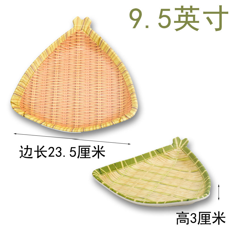 Bamboo woven disc plastic hot pot dish plate restaurant large plate barbecue plate farmhouse tableware green roast chicken plate banquet
