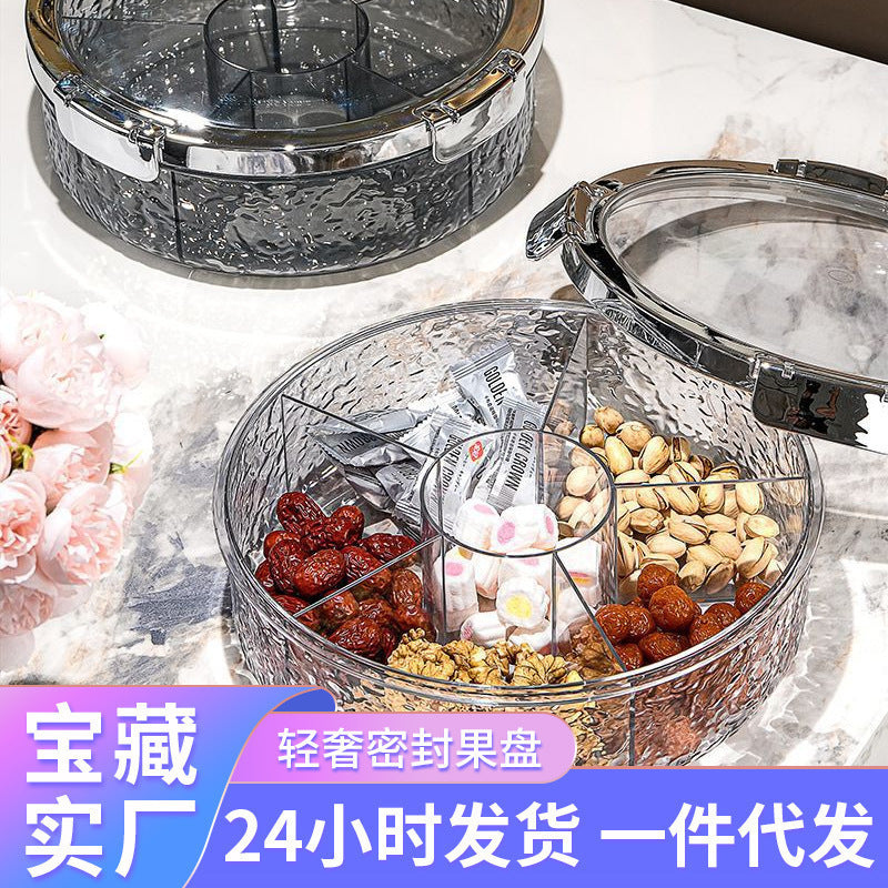 Light luxury sealed nut snack storage box, living room dried fruit plate, household new fruit plate, Chinese New Year candy box with lid
