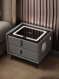 Smart nightstand solid wood bedside table - modern style bedroom with wireless charging, multifunctional lighting, and wireless charging capability