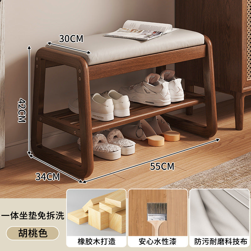 Solid wood shoe change stool household small narrow shoe rack seat stool integrated soft bag seat cushion test door bench shoe stool