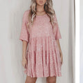 european and american export new arrival direct sales colorful fashion sequin round neck loose waist short sleeve dress banquet gown