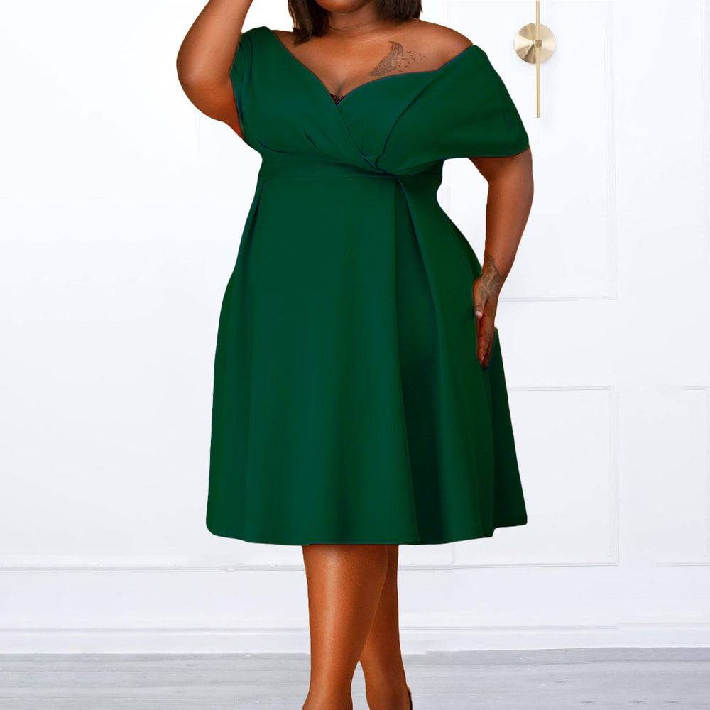 Amazon  women's summer short-sleeve v-neck solid color tie-up african off-the-shoulder plus size maternity fashion dress