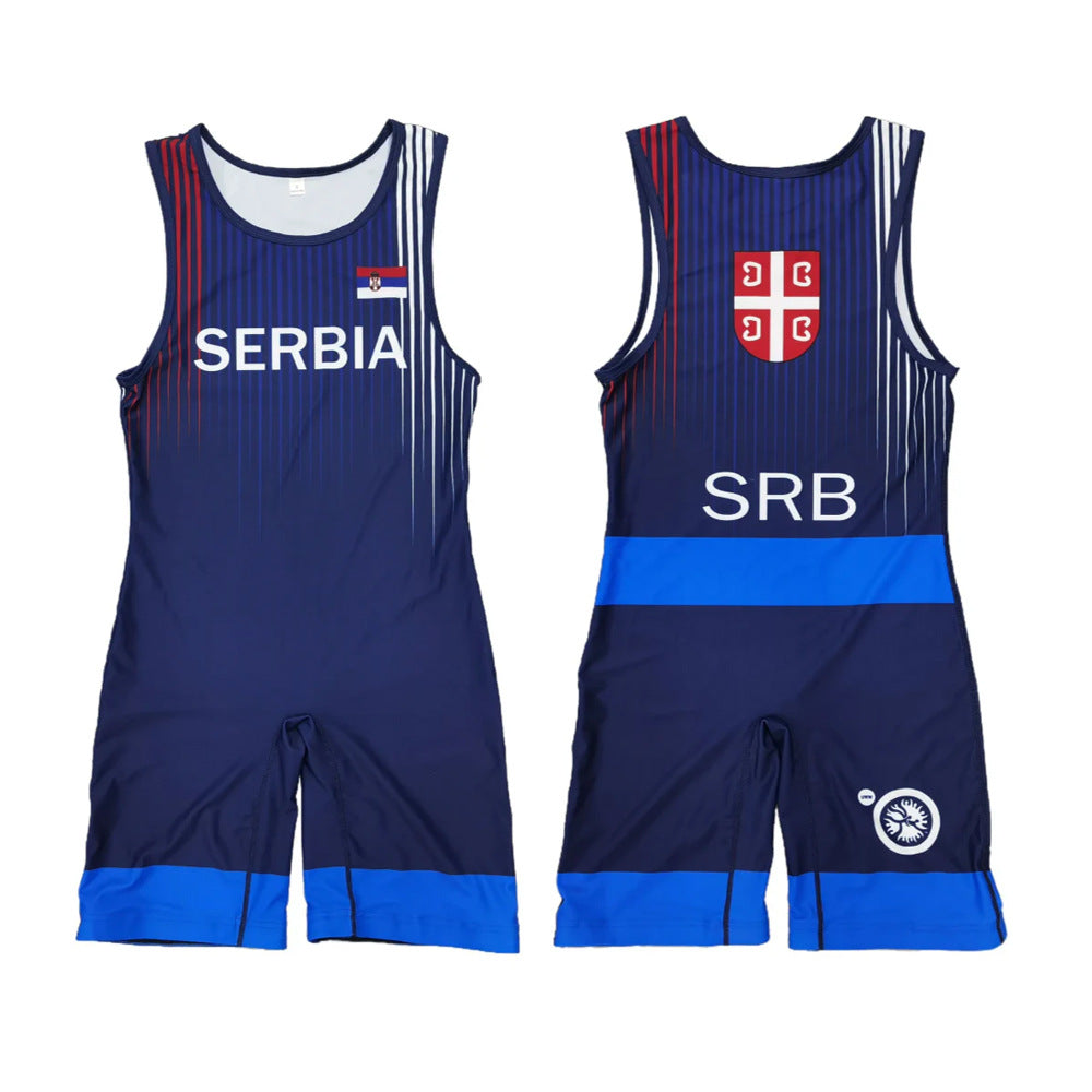 Sublimation full body print men's one-piece wrestling suit custom training weightlifting suit men's and women's free wrestling one-piece vest