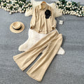 Light mature style wear women's autumn fashion heavy industry beading stereo flower long sleevesshirthigh waistloose wide leg pants