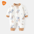 Babibele cotton jumpsuit for infants and young children 120g quilted fall and winter boneless khaki thin cotton thickened partial placket romper