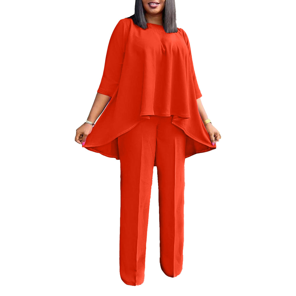 Amazon fashion women's plus size irregular top and wide leg pants set - european and american style two-piece outfit